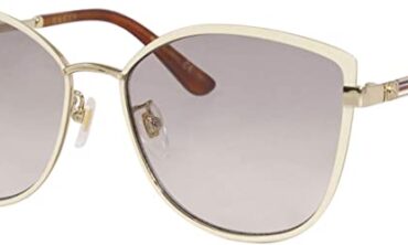 Gucci GG 0589SK 003 Ivory Gold Metal Cat-Eye Sunglasses Grey Gradient Lens