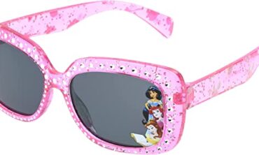 Disney Girls Princess Sparkle Kids Rectangular Sunglasses, Crystal Pink/Glitter Injection, 49